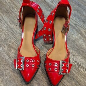 Stylish Red Women's Shoes with Buckle Detail